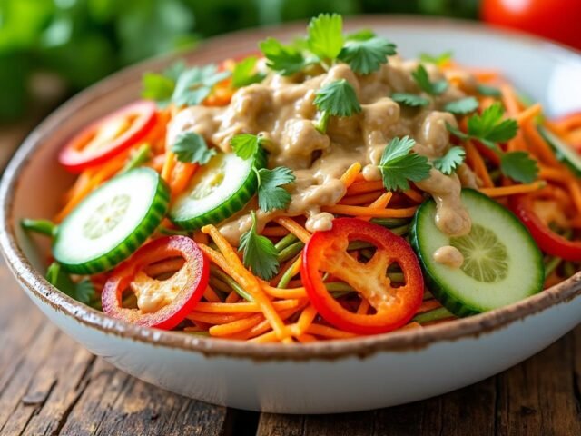 Salade de légumes croquants et sauce tahini