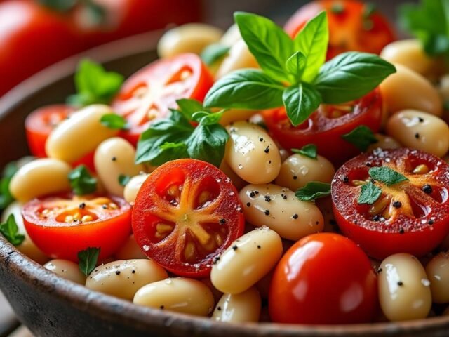 Salade tiède de haricots blancs et tomates rôties