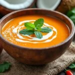 Soupe froide de patates douces et lait de coco