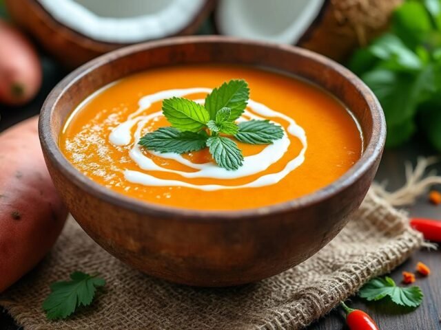 Soupe froide de patates douces et lait de coco