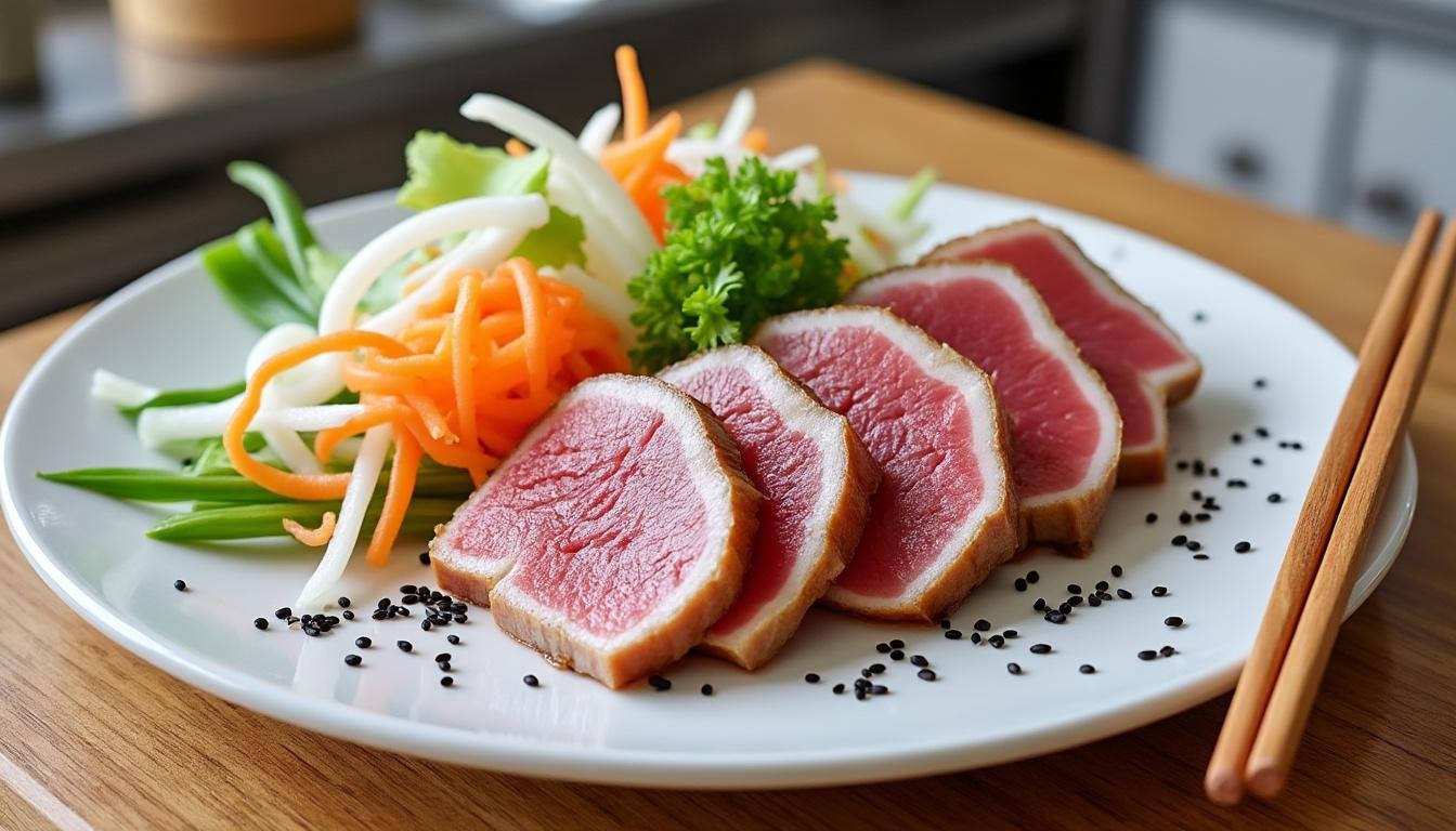 découvrez notre recette de sushis tataki de thon, un plat mi-cuit savoureux qui ravira vos papilles. préparez-vous à savourer une explosion de saveurs marines avec des ingrédients frais et de qualité. idéal pour une expérience culinaire inoubliable !