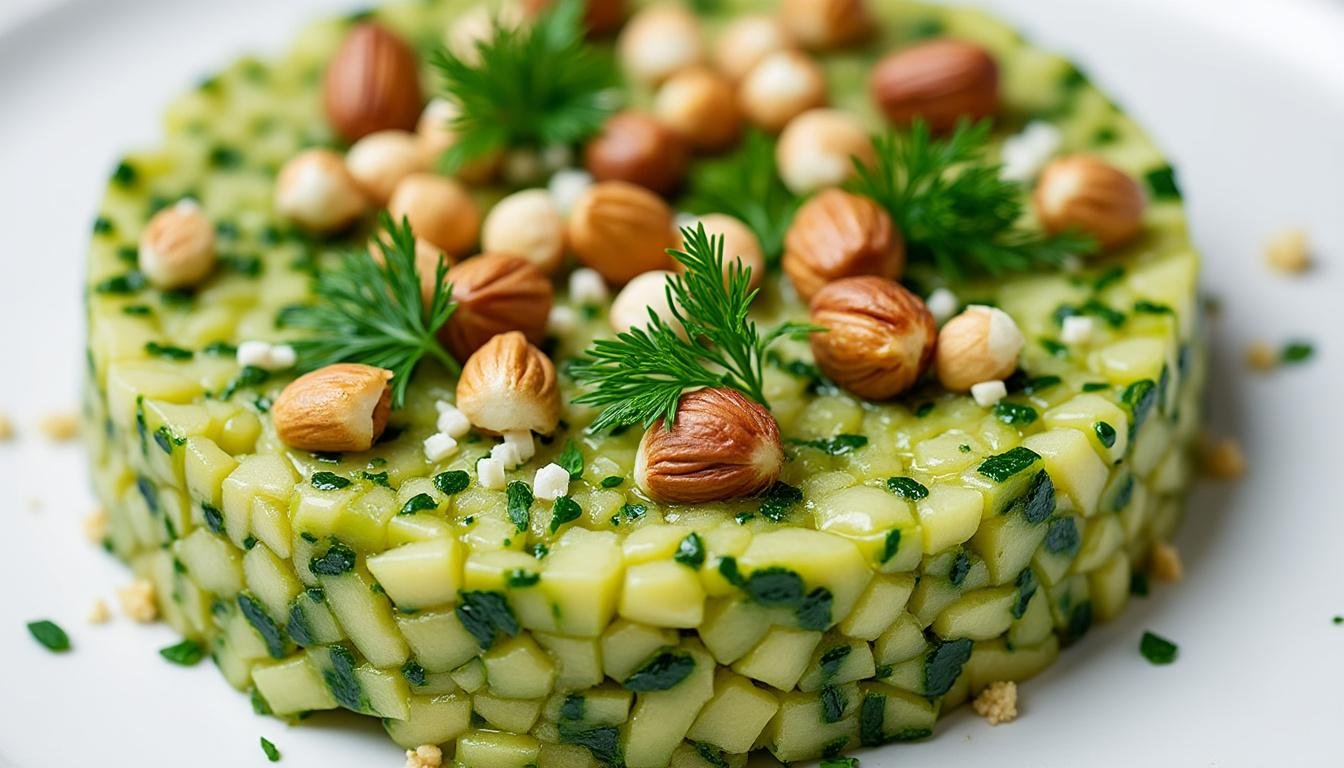 découvrez une recette fraßche et originale de tartare de courgettes agrémenté de noisettes croquantes. parfait pour une entrée légÚre ou un accompagnement savoureux, ce plat allie la douceur des courgettes à la richesse des noisettes. idéal pour impressionner vos invités avec une touche de créativité en cuisine!