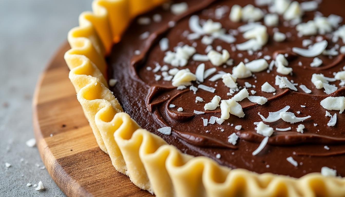 découvrez notre délicieuse tarte à la noix de coco et chocolat, un dessert savoureux qui allie la douceur de la noix de coco à l'intensité du chocolat. parfaite pour toutes les occasions, elle ravira vos papilles avec sa texture crémeuse et son goût irrésistible.