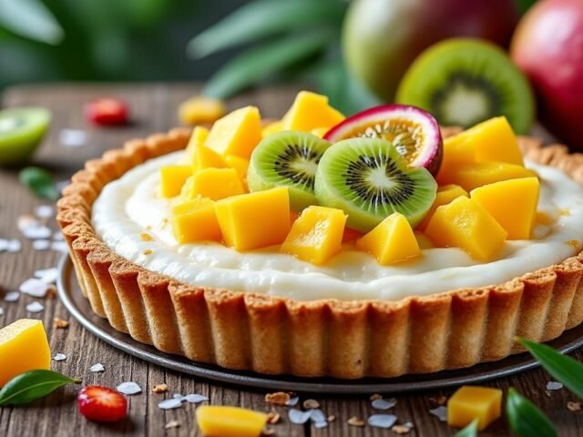 Tarte au lait de coco et fruits exotiques