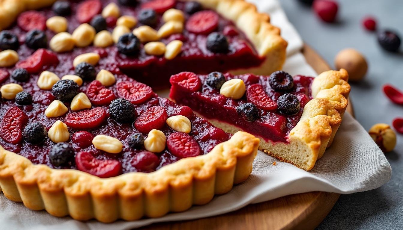 découvrez notre délicieuse tarte aux baies de goji et noisettes, une gourmandise saine et réconfortante. une pùte croustillante garnie de baies nutritives et de noisettes croquantes, parfaite pour un dessert original et plein de saveurs.
