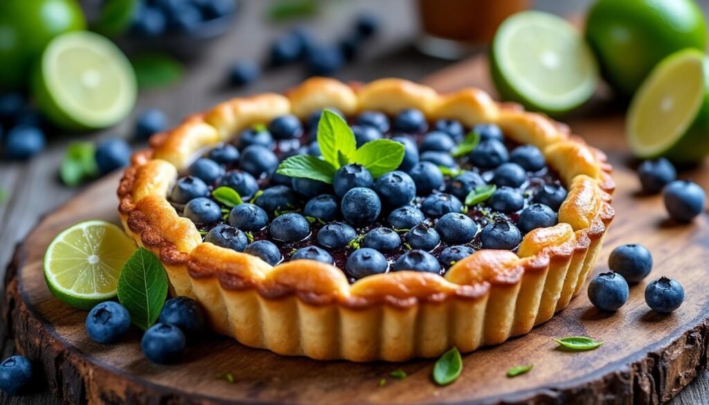 découvrez notre délicieuse tarte aux myrtilles et citron vert, un dessert alliant la douceur des myrtilles à l'acidité subtile du citron vert. parfaite pour ravir vos papilles, cette tarte fraîche et colorée est idéale pour toutes les occasions.