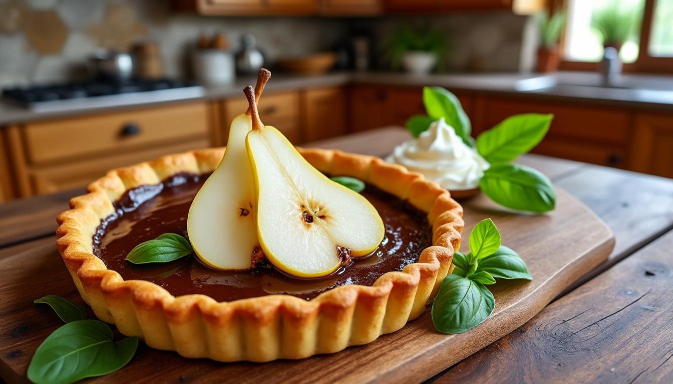 découvrez notre délicieuse tarte aux poires et chocolat praliné, un dessert subtil alliant la douceur des poires juteuses au croquant du praliné, le tout enveloppé dans une pâte délicate. une vraie gourmandise à partager pour les amateurs de douceurs raffinées.