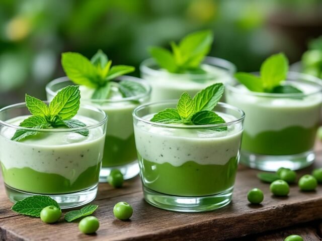 Verrines de crème de petits pois et menthe
