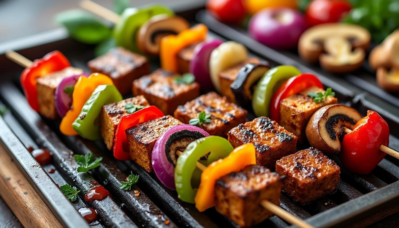 découvrez notre recette de brochettes de tempeh mariné accompagnées de légumes colorés, parfaites pour un repas sain, savoureux et végétarien. faciles à préparer, ces brochettes raviront vos papilles au barbecue comme au four !