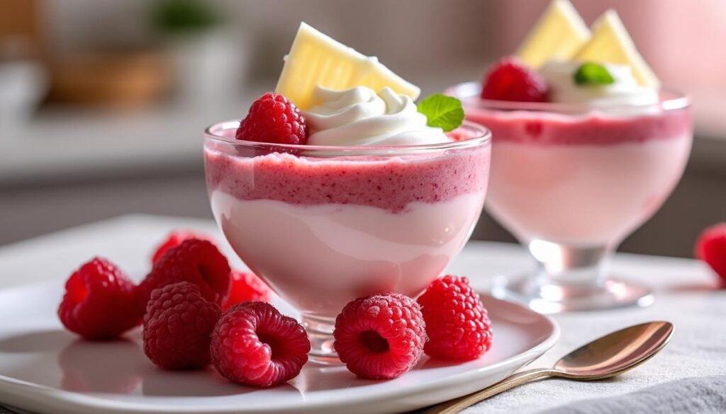 savourez une crème dessert onctueuse mêlant la douceur du chocolat blanc à la fraîcheur acidulée de la framboise. une délicieuse recette gourmande et facile à réaliser pour régaler petits et grands !