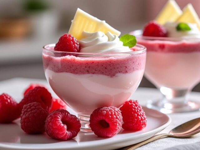 Crème dessert à la framboise et chocolat blanc