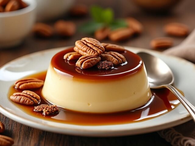 Flan au café et noix de pécan