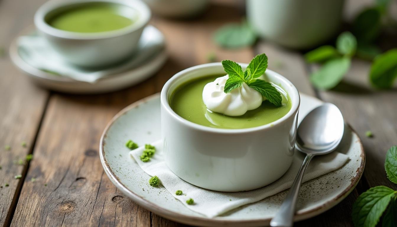 découvrez notre recette gourmande de flan végétarien au thé matcha : une alliance onctueuse, originale et saine, parfaite pour un dessert léger et plein de saveurs !