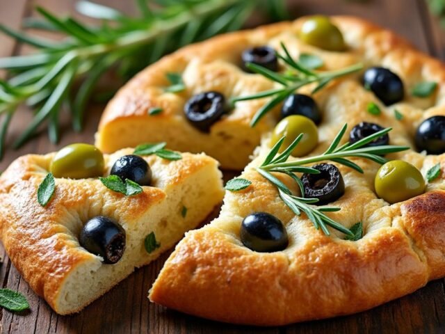 Focaccia maison aux olives et romarin