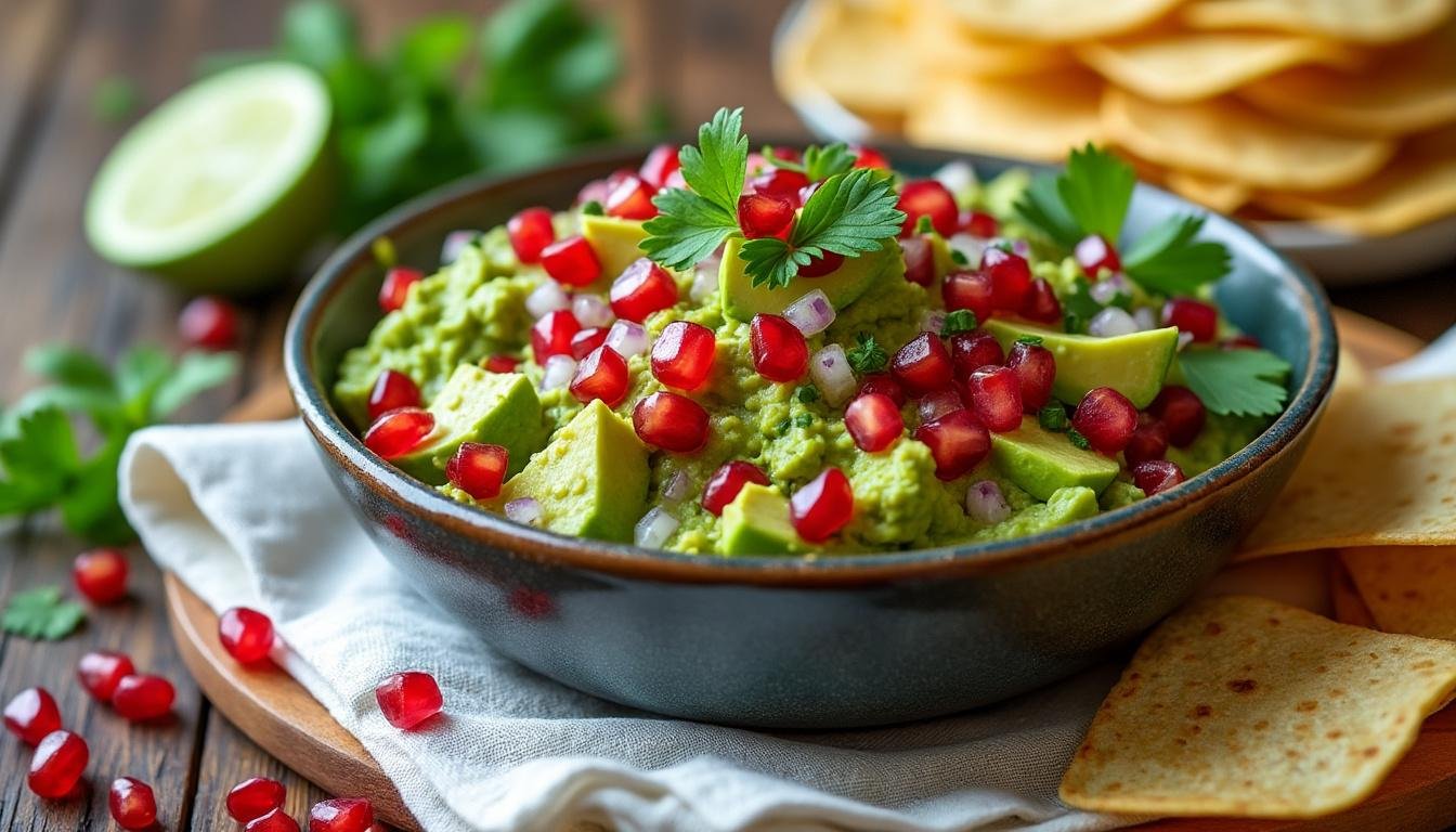 découvrez une recette originale de guacamole à la grenade : une alliance fraîche et savoureuse d’avocat et de graines de grenade pour un apéritif coloré et plein de peps !