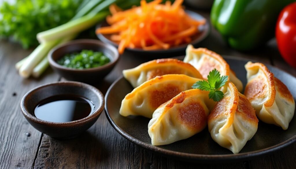 découvrez notre recette de gyozas aux légumes, de délicieux raviolis japonais croustillants, accompagnés d'une sauce soja savoureuse. parfaits pour un repas végétarien et gourmand !
