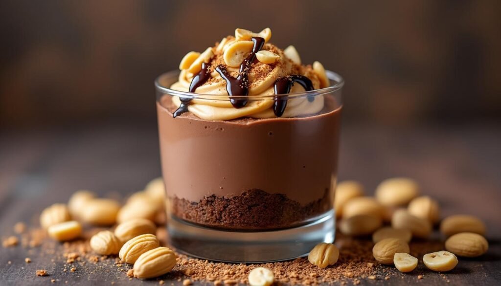 découvrez notre recette gourmande de mousse au chocolat et beurre de cacahuète : un dessert onctueux et irrésistible qui marie parfaitement le fondant du chocolat à la saveur unique du beurre de cacahuète.