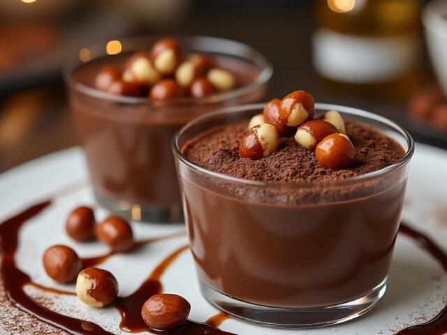 Mousse au chocolat et noisettes caramélisées