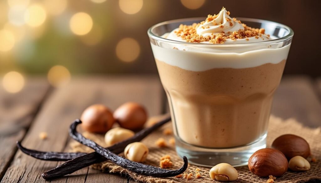 découvrez une mousse onctueuse au lait de noisette et à la vanille, un dessert léger et gourmand qui séduira petits et grands par ses saveurs douces et naturelles. idéal pour une fin de repas délicate et raffinée.
