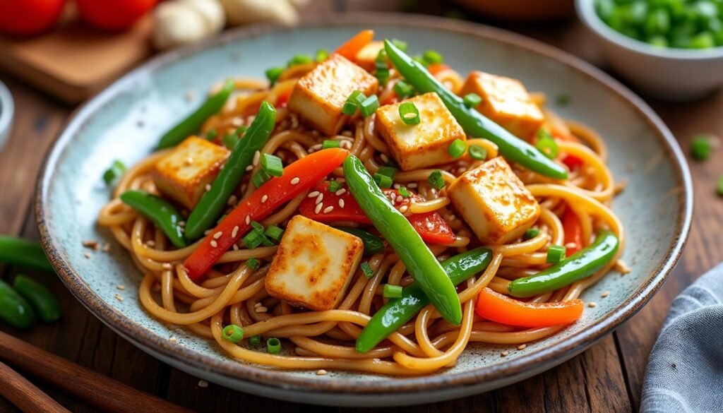 découvrez notre recette savoureuse de nouilles sautées au tofu et gingembre : un plat végétarien parfumé, facile à préparer et idéal pour un repas gourmand et équilibré.