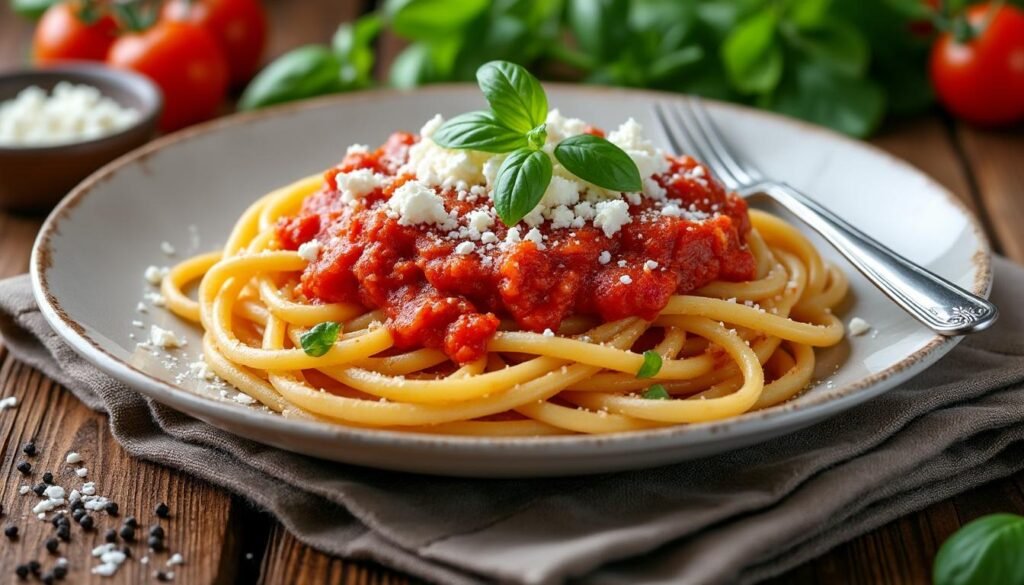 découvrez une recette savoureuse de pâtes à la sauce tomate onctueuse, relevées par la ricotta salée. simple et rapide à préparer, ce plat italien authentique régalera toute la famille !
