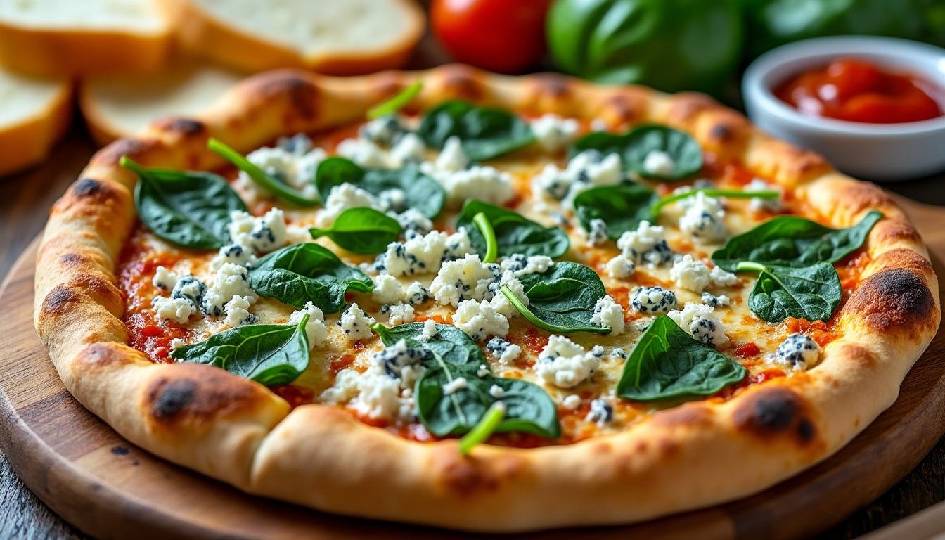 savourez notre délicieuse pizza aux épinards et fromage bleu, une harmonie parfaite entre la fraîcheur des épinards et la richesse du fromage bleu. idéale pour les amateurs de saveurs audacieuses, cette pizza est un véritable régal pour les papilles.