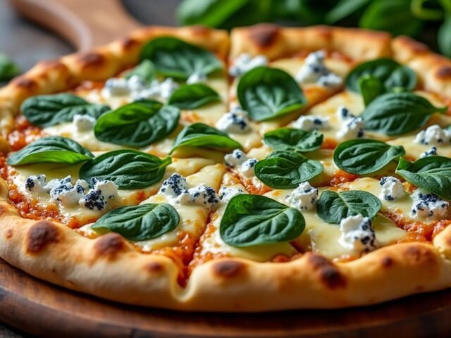 Pizza aux épinards et fromage bleu