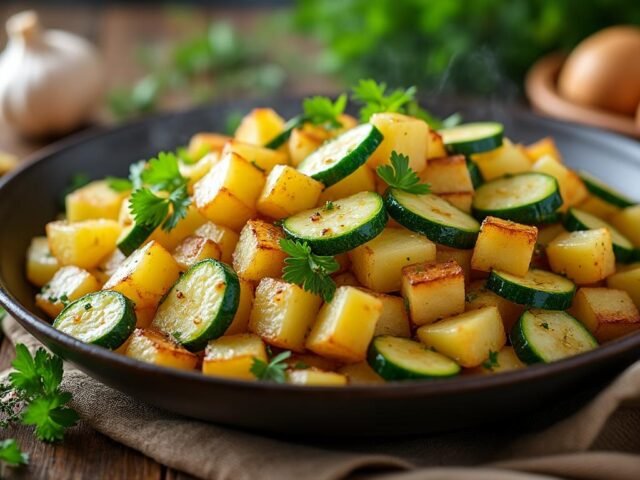 Poêlée de pommes de terre et courgettes à l’ail
