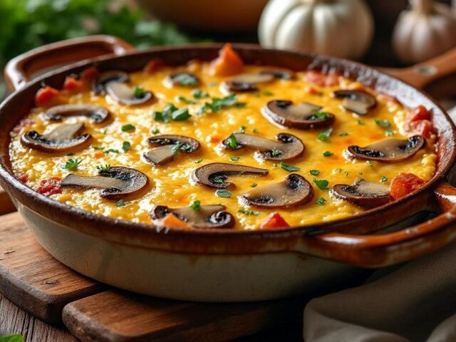Polenta gratinée au fromage et champignons