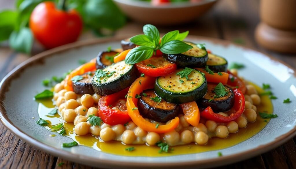 découvrez notre délicieuse ratatouille revisitée aux pois chiches, une recette végétarienne gourmande et réconfortante qui allie saveurs méditerranéennes et bien-être. parfaite pour impressionner vos invités ou savourer un dîner en solo, cette préparation colorée et riche en nutriments fera le bonheur de tous les palais.