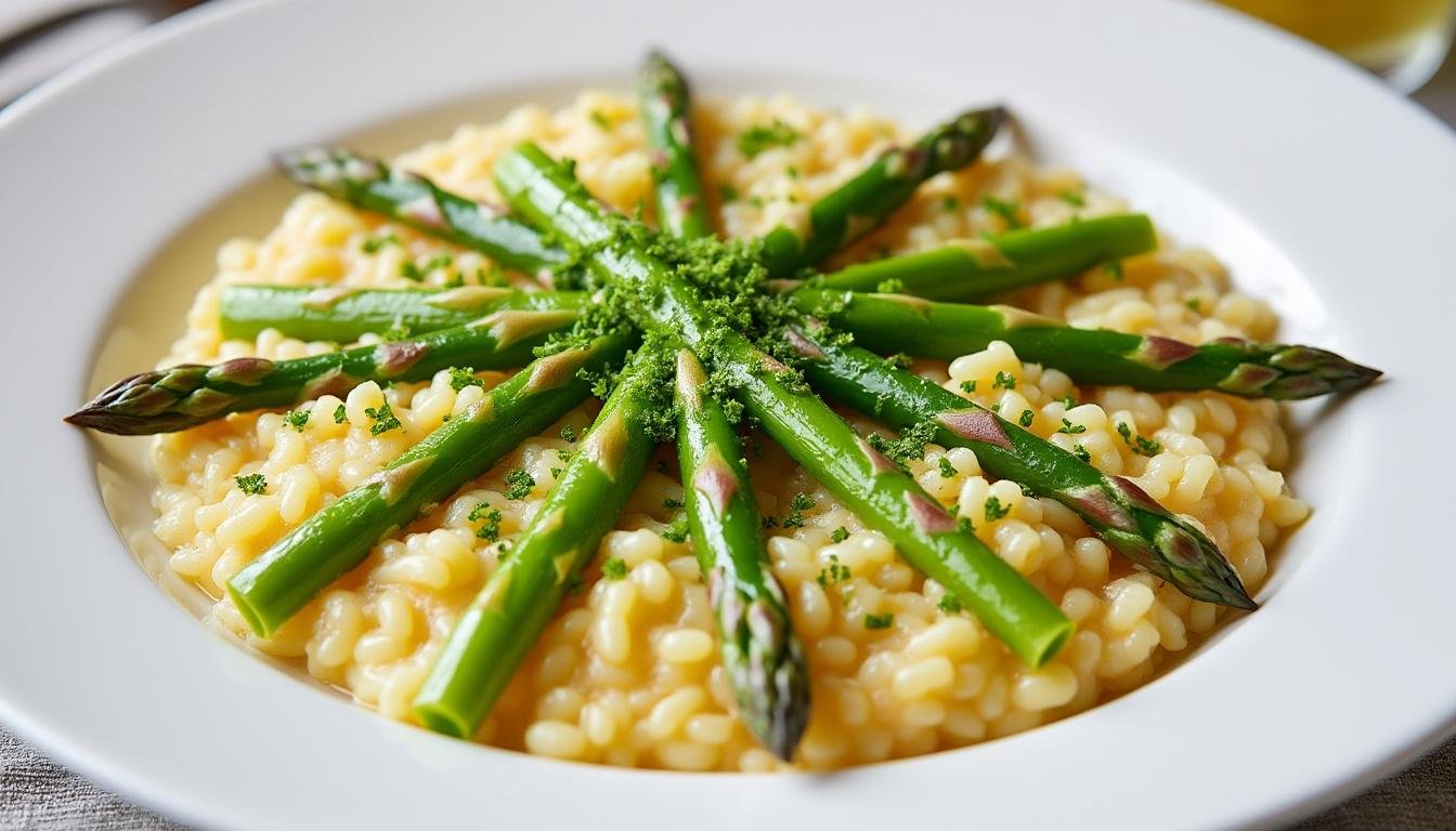 découvrez une recette délicieuse de risotto au citron et asperges vertes, alliant crémeux et fraîcheur pour un plat savoureux et léger. parfait pour un dîner printanier!