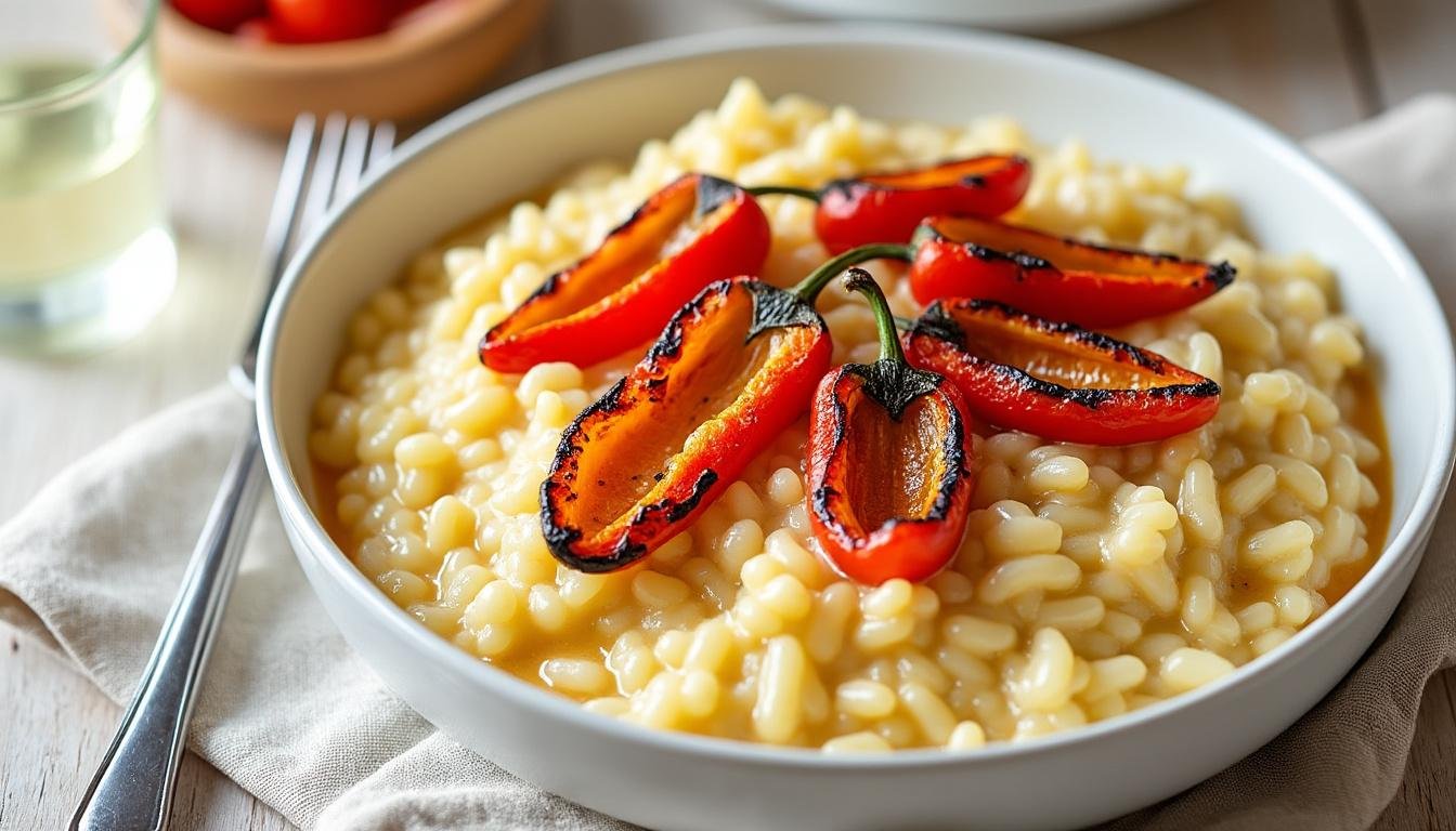 découvrez une recette savoureuse de risotto aux poivrons rôtis et thym, un plat crémeux et parfumé idéal pour un repas convivial et gourmand. facile à préparer et riche en saveurs méditerranéennes.