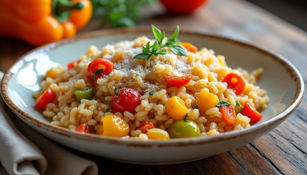 découvrez notre recette savoureuse de risotto aux poivrons rôtis et thym : un plat crémeux, parfumé et coloré, idéal pour régaler toute la famille lors de vos repas gourmands.