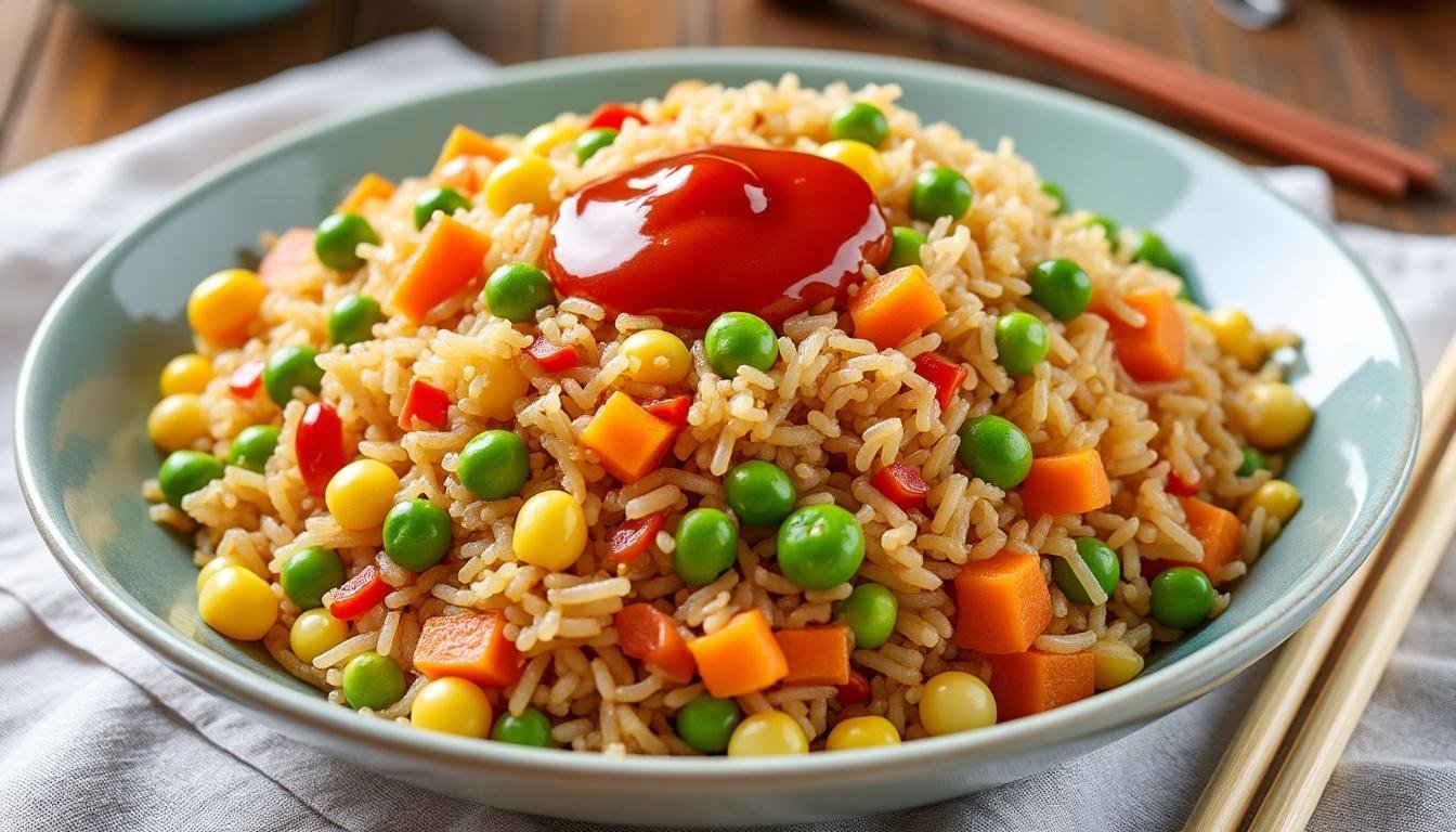 découvrez une recette savoureuse de riz frit aux légumes, accompagné d’une délicieuse sauce chili douce. un plat rapide, coloré et parfait pour un repas équilibré et plein de saveurs asiatiques.