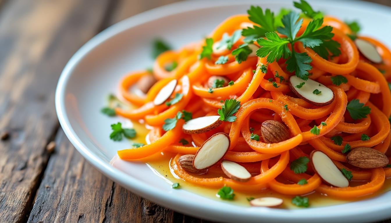 découvrez notre délicieuse salade de carottes râpées agrémentée d'amandes effilées, un plat frais et croquant parfait pour accompagner vos repas ou comme en-cas healthy. simple à préparer, cette recette apporte un équilibre savoureux entre le sucré des carottes et le croquant des amandes.