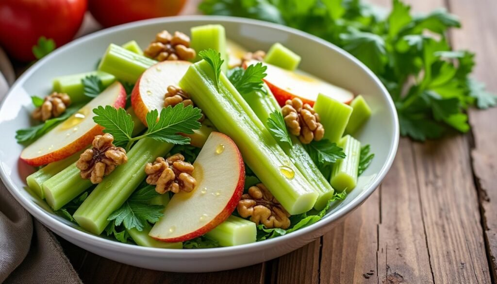 découvrez notre délicieuse salade de céleri, pommes et noix, un mélange croquant et savoureux qui allie la fraîcheur du céleri à la douceur des pommes et le croquant des noix. parfaite pour une entrée légère ou un accompagnement sain, cette recette pétillante ravira vos papilles !