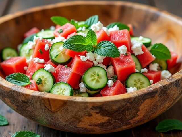 Salade de concombre, pastèque et feta