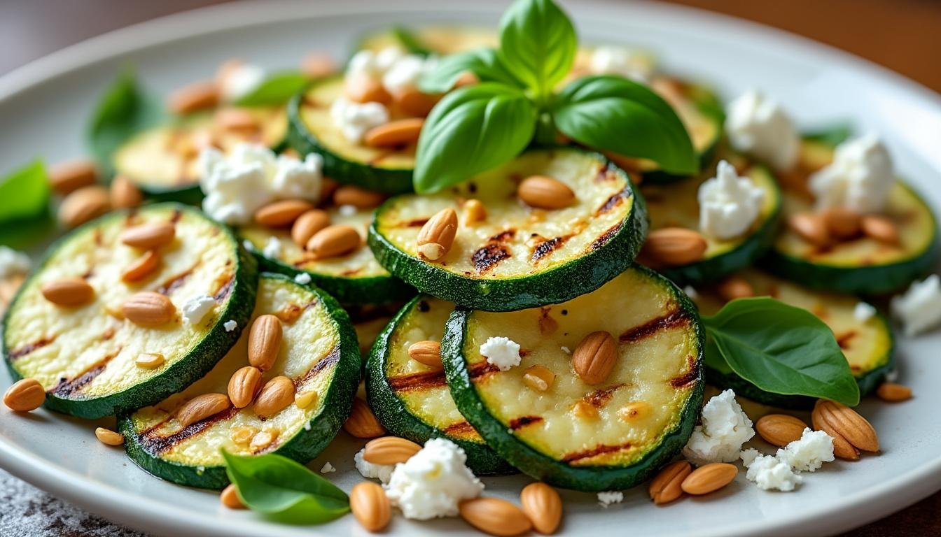 découvrez une délicieuse salade de courgettes rôties agrémentée de feta crémeuse et de pignons grillés, idéale pour un repas léger et savoureux. facile à préparer, cette recette estivale séduira toute la famille !