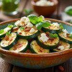 Salade de courgettes rôties, feta et pignons