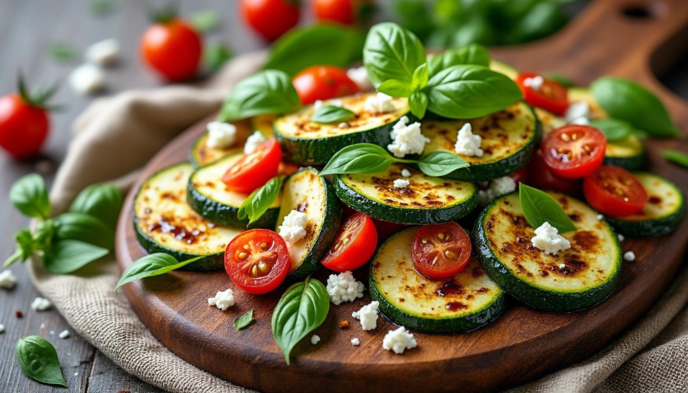 découvrez une salade fraîche et gourmande à base de courgettes rôties, feta fondante et pignons croquants, idéale pour un repas léger et savoureux cet été.
