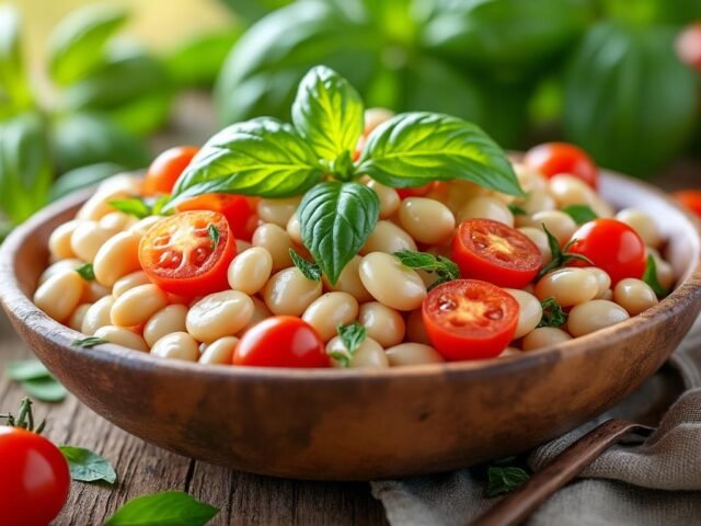 Salade de haricots blancs, tomates et basilic