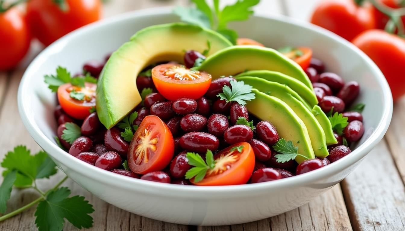 découvrez notre recette savoureuse de salade de haricots rouges, avocat et tomates. un mélange frais et coloré, riche en saveurs et en nutriments, parfait pour un déjeuner équilibré ou un accompagnement élégant.