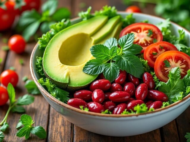 Salade de haricots rouges, avocat et tomates