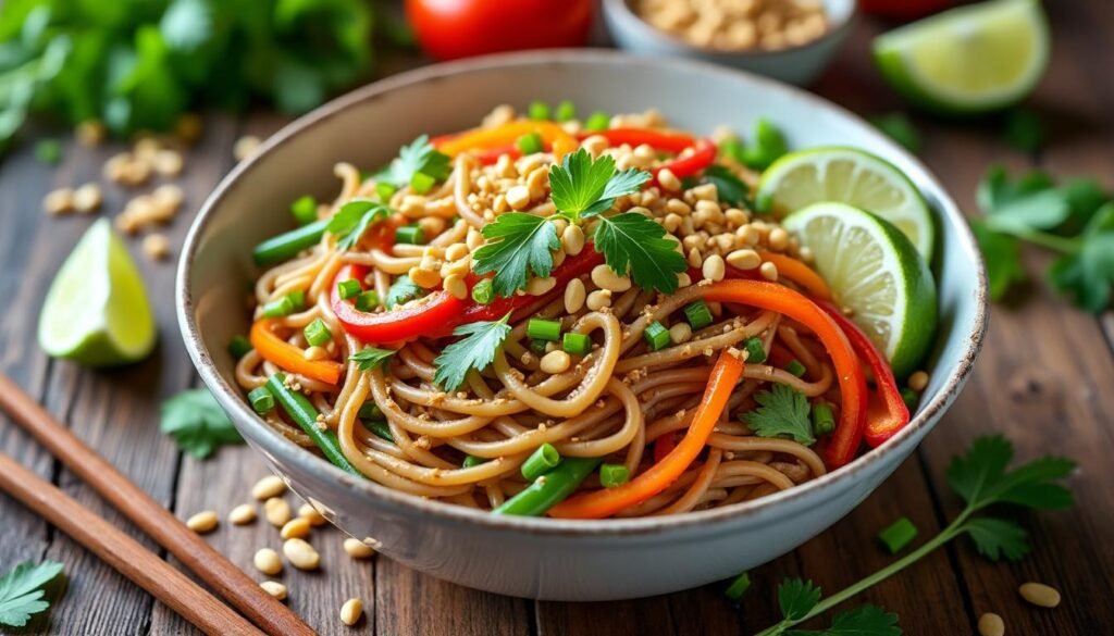 découvrez notre recette savoureuse de salade de nouilles soba et cacahuètes : un plat frais, équilibré et facile à préparer, parfait pour un déjeuner sain ou un dîner léger. originalité et gourmandise garanties !