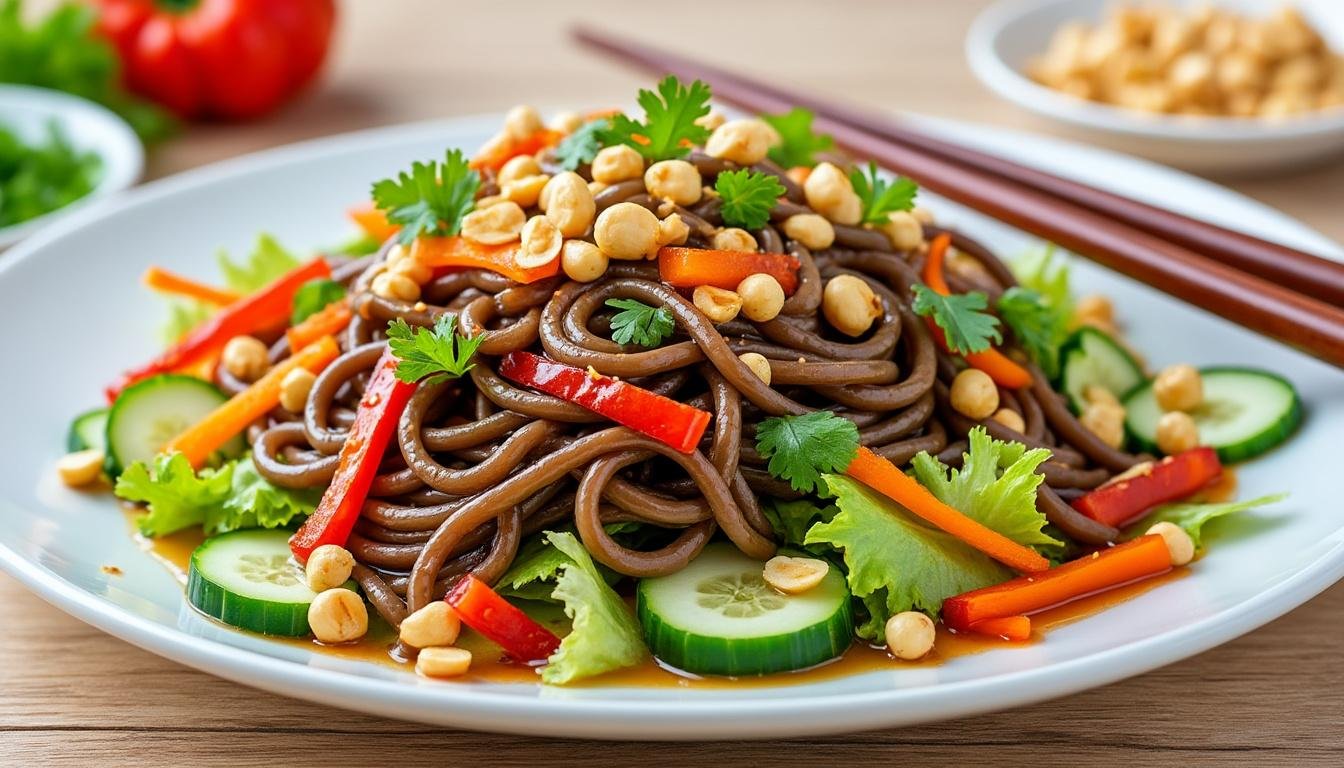 découvrez notre délicieuse salade de nouilles soba et cacahuètes, une recette fraîche, saine et savoureuse, idéale pour un repas léger ou une pause gourmande pleine de saveurs asiatiques.