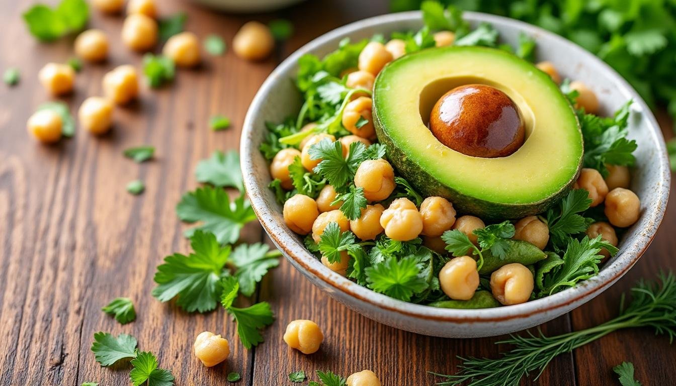 découvrez notre délicieuse salade de pois chiches épicés et avocat, un mélange savoureux et nutritif parfait pour un repas léger ou un accompagnement. profitez de l'alliance parfaite entre les épices, la crémeuse de l'avocat et le croquant des légumes frais, pour une explosion de saveurs à chaque bouchée.