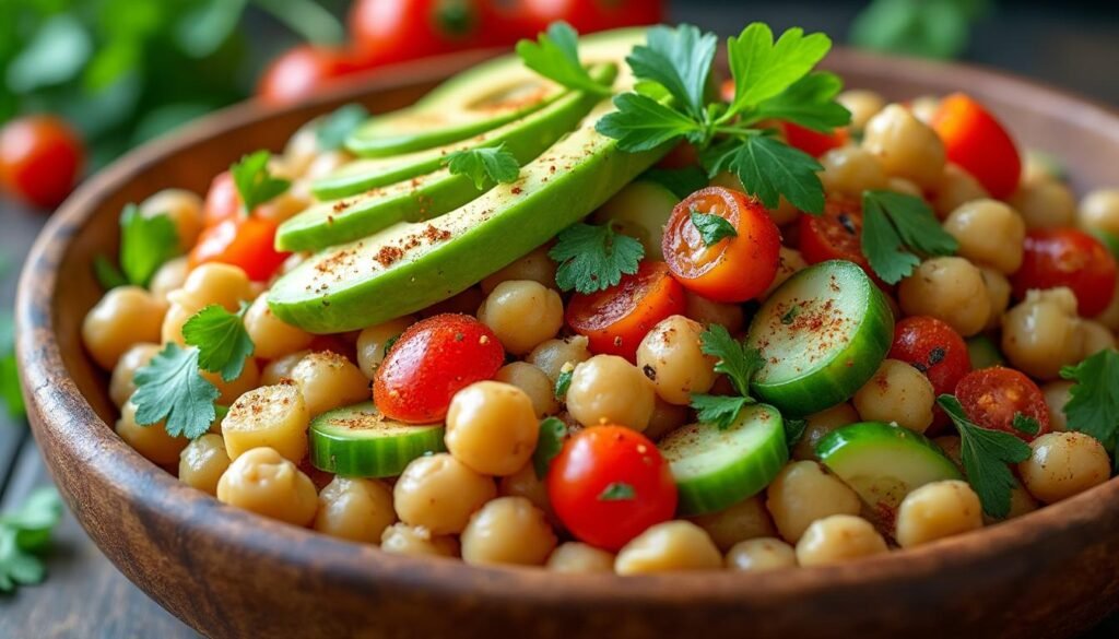 découvrez notre délicieuse salade de pois chiches épicés et avocat, un mélange savoureux et nourrissant qui réunit la texture crémeuse de l'avocat et le croquant des pois chiches, assaisonné d'épices envoûtantes. idéale pour un déjeuner léger ou un dîner frais, cette recette saine ravira vos papilles !