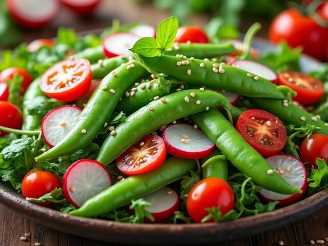 Salade de pois gourmands et sauce sésame