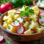 Salade de pommes de terre, radis et crème d’ail