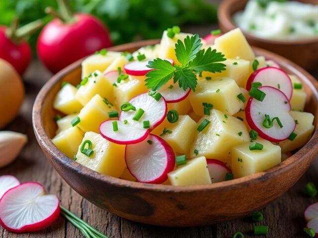 Salade de pommes de terre, radis et crème d’ail